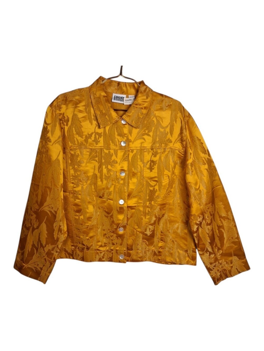 Vtg Chicos Design Silk Blend Jacquard Jacket XL Size 3 Marigold Floral Brocade